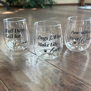 Set of Six Wine Glasses with Fun Canine and Wine Inscriptions